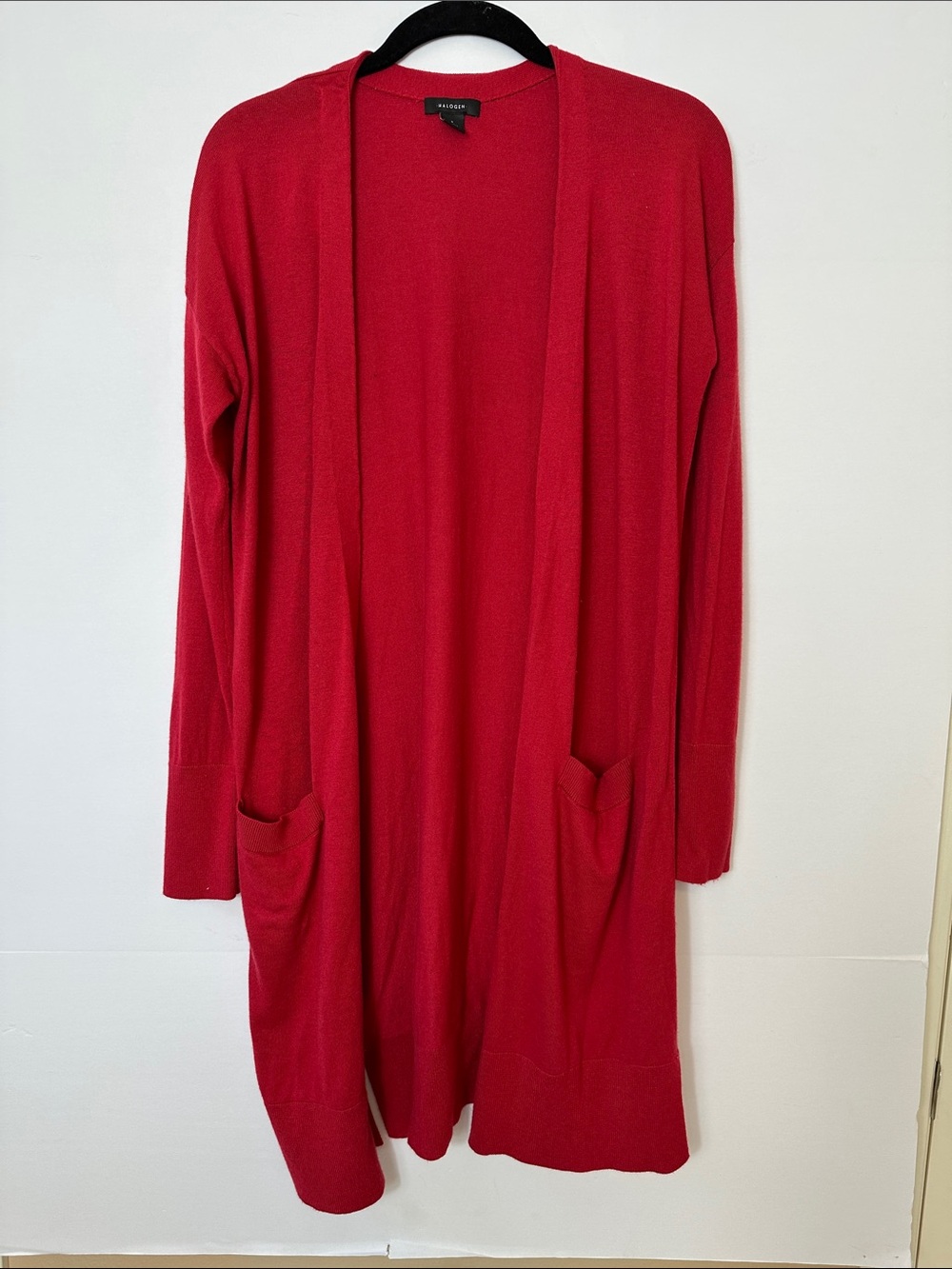 Halogen Long Open-Front Cardigan Sweater - Red